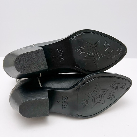 Zara Womens Black White Leather Stars Western Cowboy Boots EU 39 US 8 NEW - Picture 8 of 9